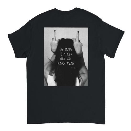 T-shirt unissexo preta PSBB com a frase Limites Não Negociáveis