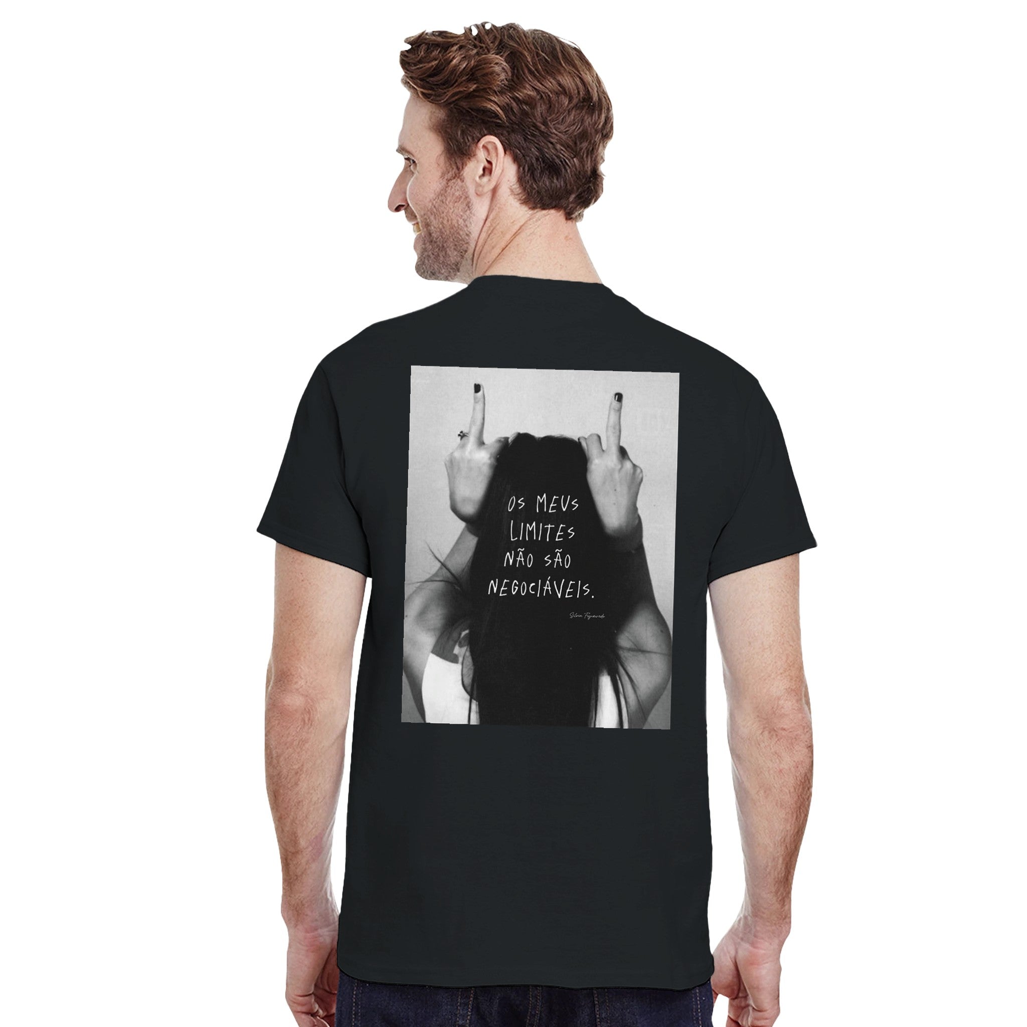 T-shirt unissexo preta PSBB com a frase Limites Não Negociáveis